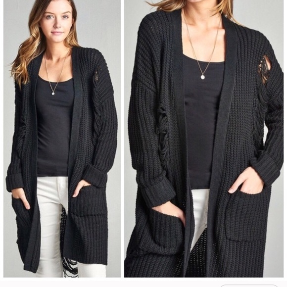 Active USA Sweaters - ⭐️SUPER THICK BLACK DISTRESSED CARDIGAN ⭐️